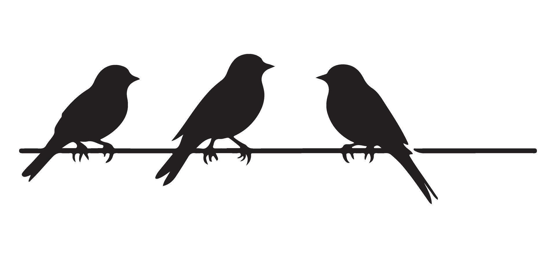 Three Black Birds Perched on a Wire Silhouette Illustration vector