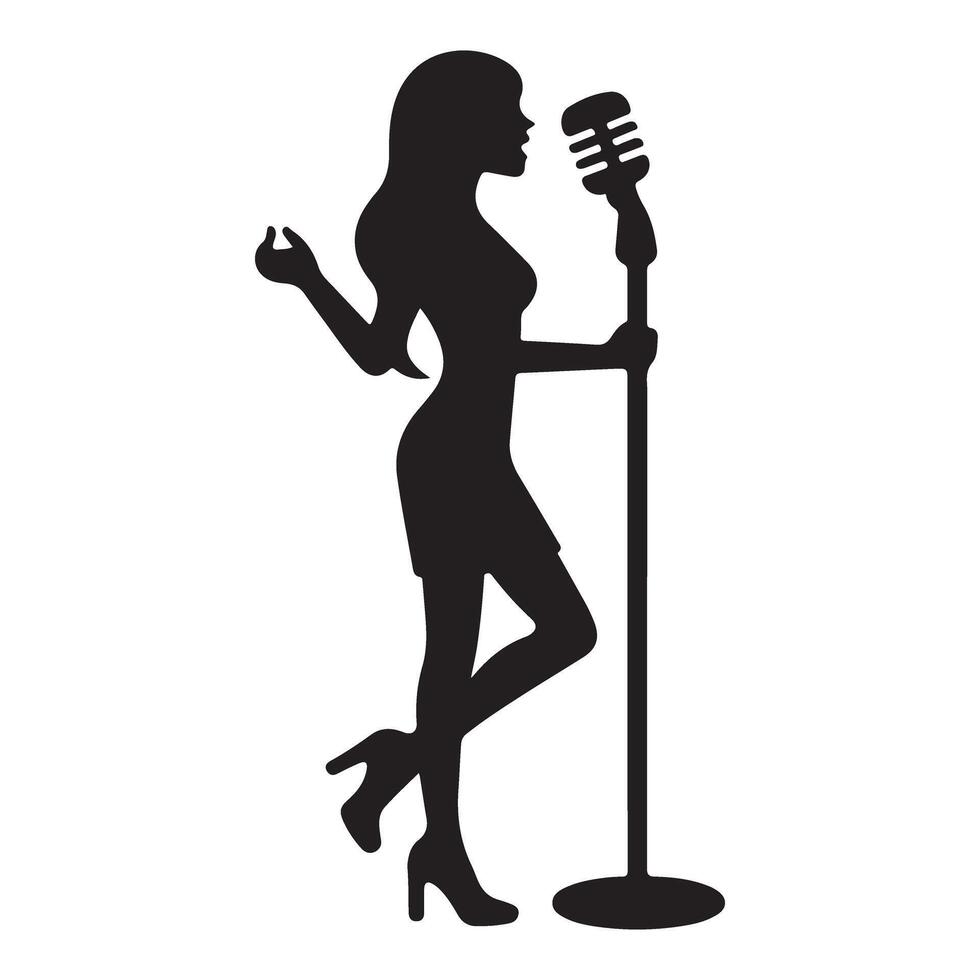 Female Singer Silhouette Illustration with Microphone Royalty Free vector
