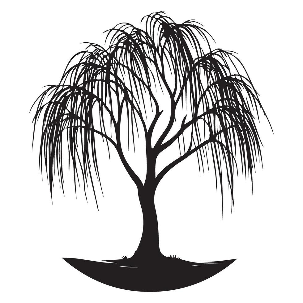 Weeping Willow Tree Silhouette Illustration for Garden and Nature Designs vector