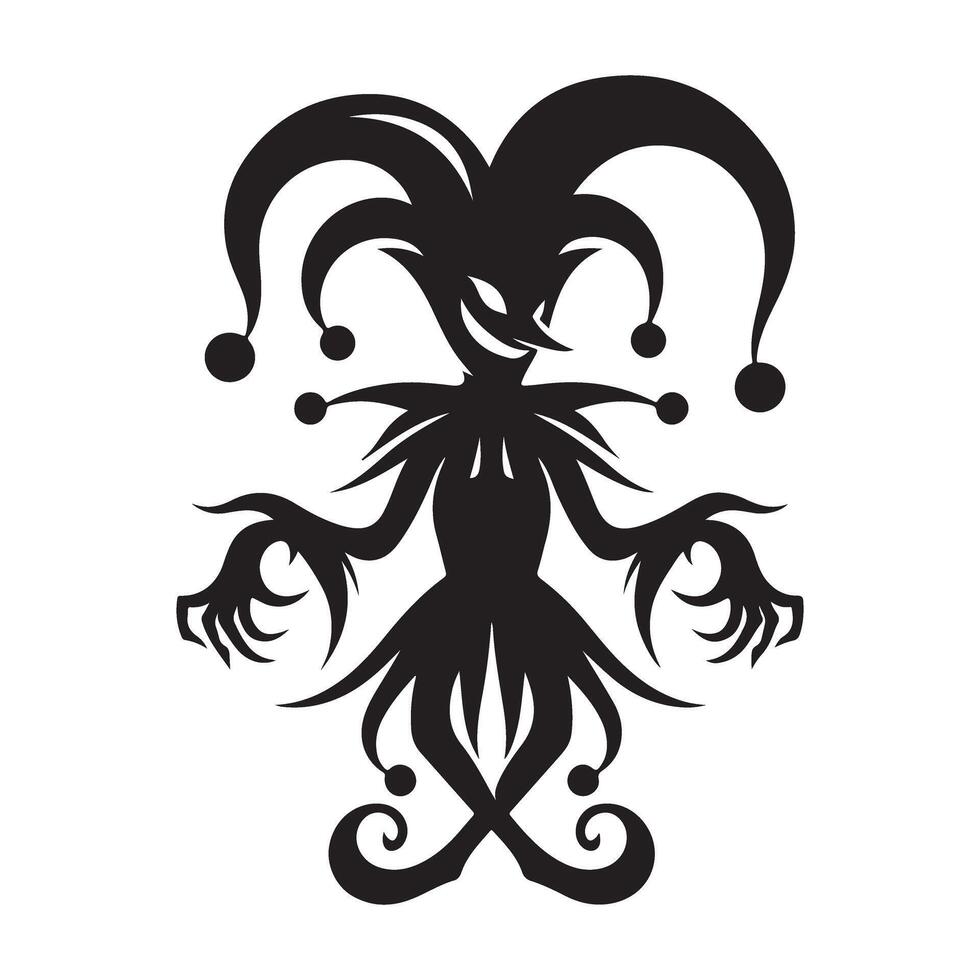 Creepy evil jester joker silhouette illustration dark design vector