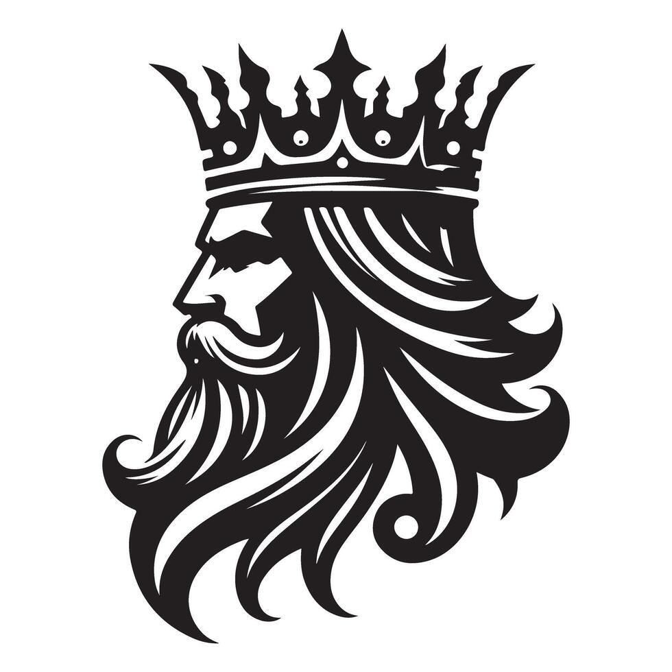 Regal King Profile Silhouette Bearded Monarch Royal Power Design vector