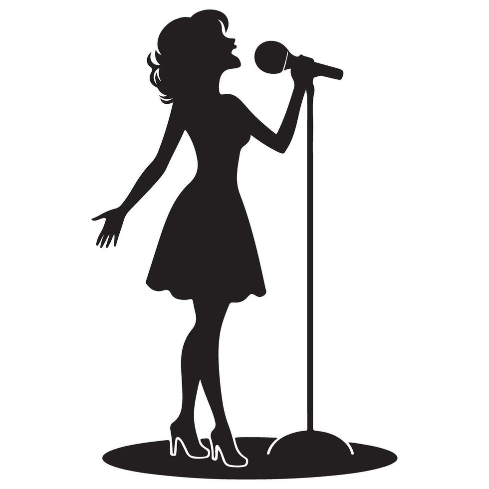 Singing Woman Silhouette Illustration A Vocal Performer Design vector