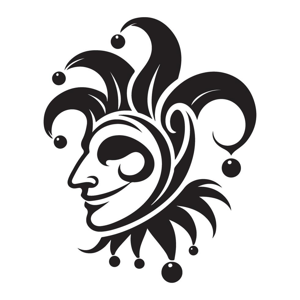 Whimsical Jester Mask Silhouette Illustration Carnival Design Element vector