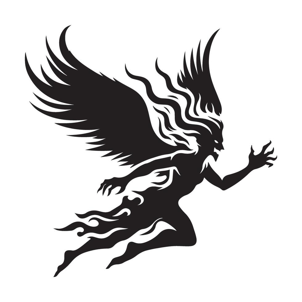 Witch Silhouette Flying on Wind Halloween Design Element vector