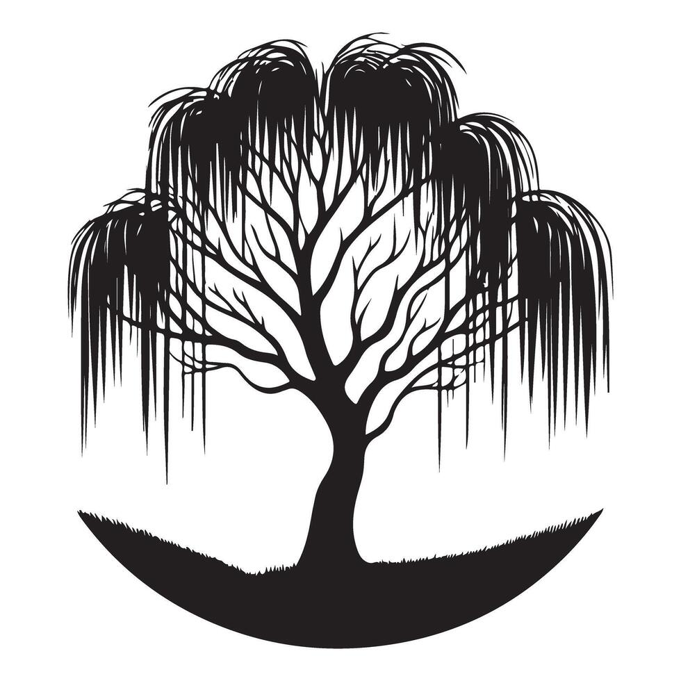 Weeping Willow Tree Silhouette Graphic Art Illustration vector