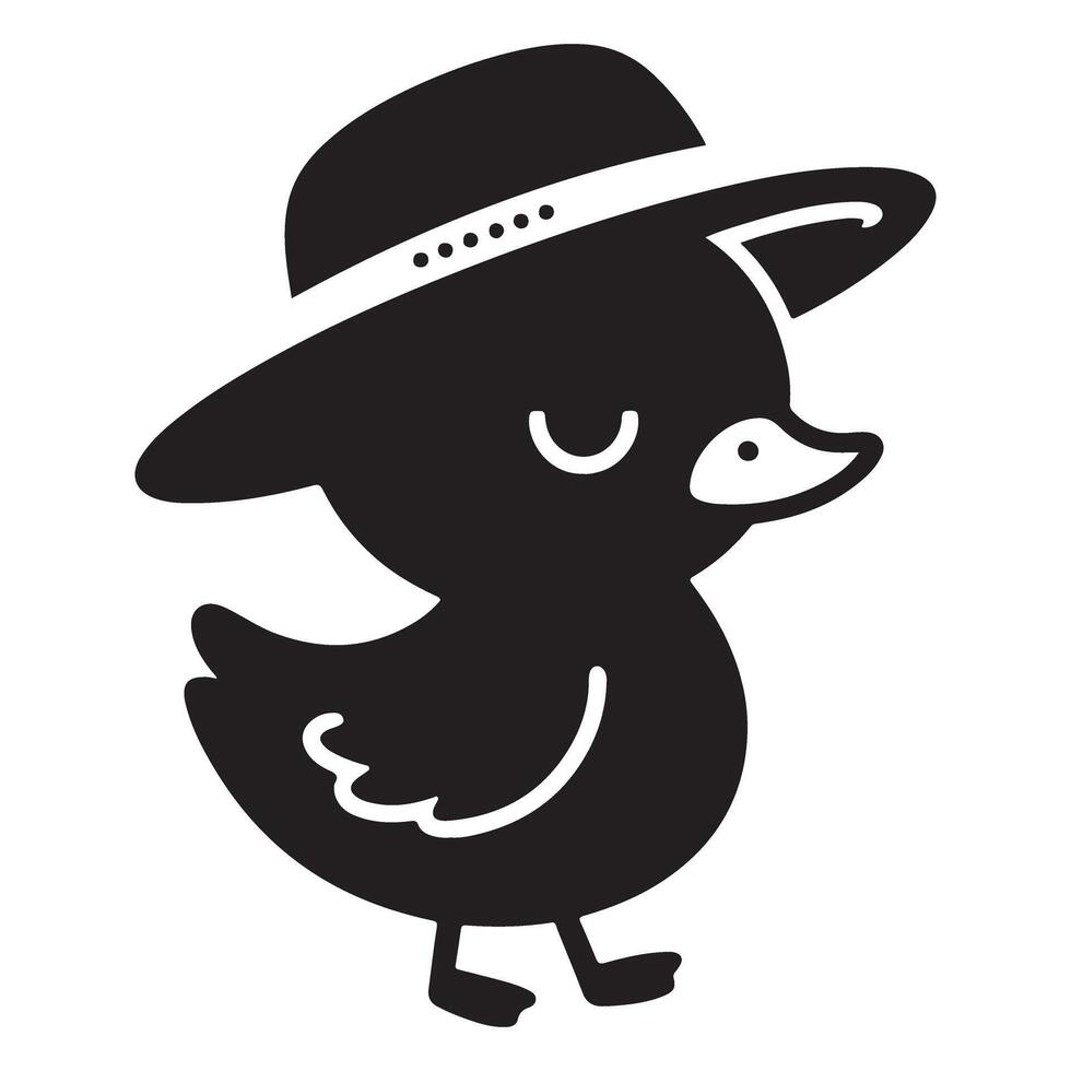 Charming Duckling Wearing Hat Illustration Silhouette Art Design vector