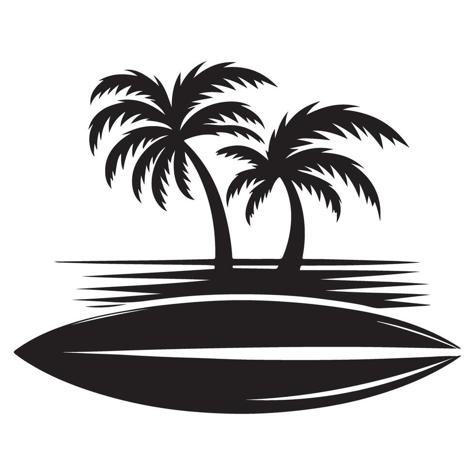 Tropical Island Paradise Getaway Palm Trees Surfboard Graphic vector
