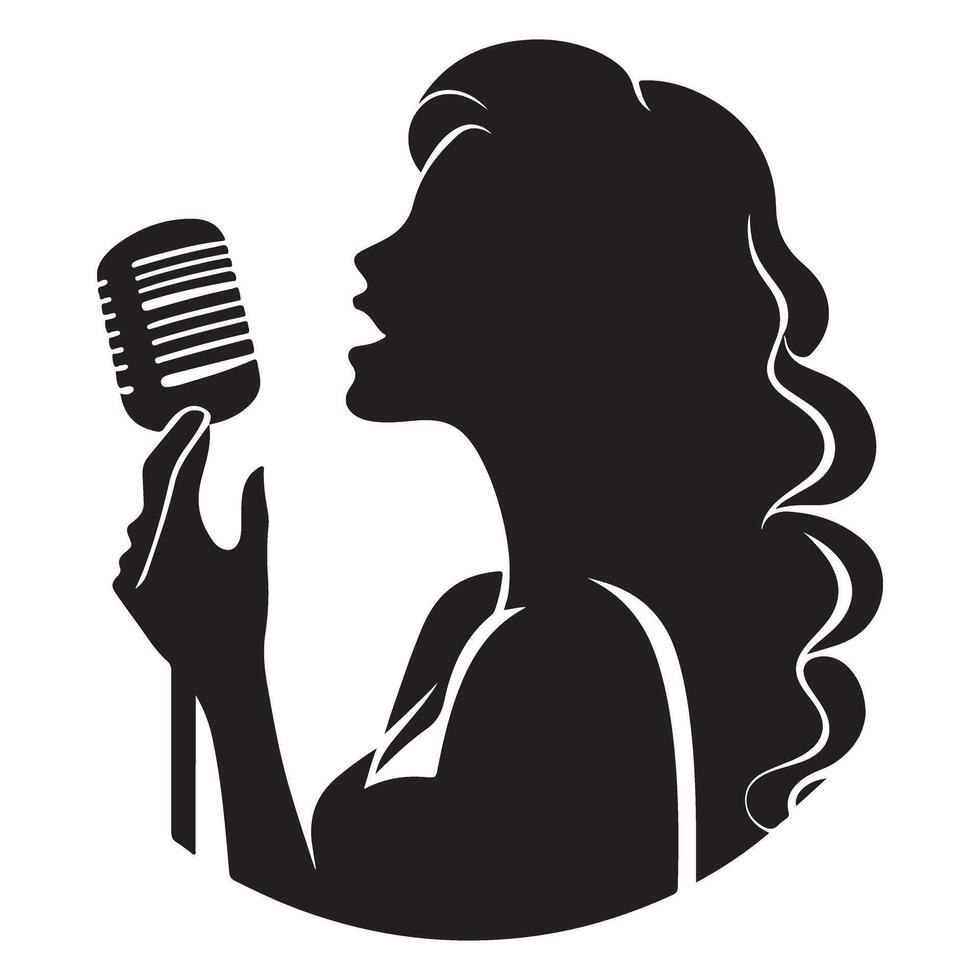 Silhouette of Retro Singer with Microphone Illustration vector