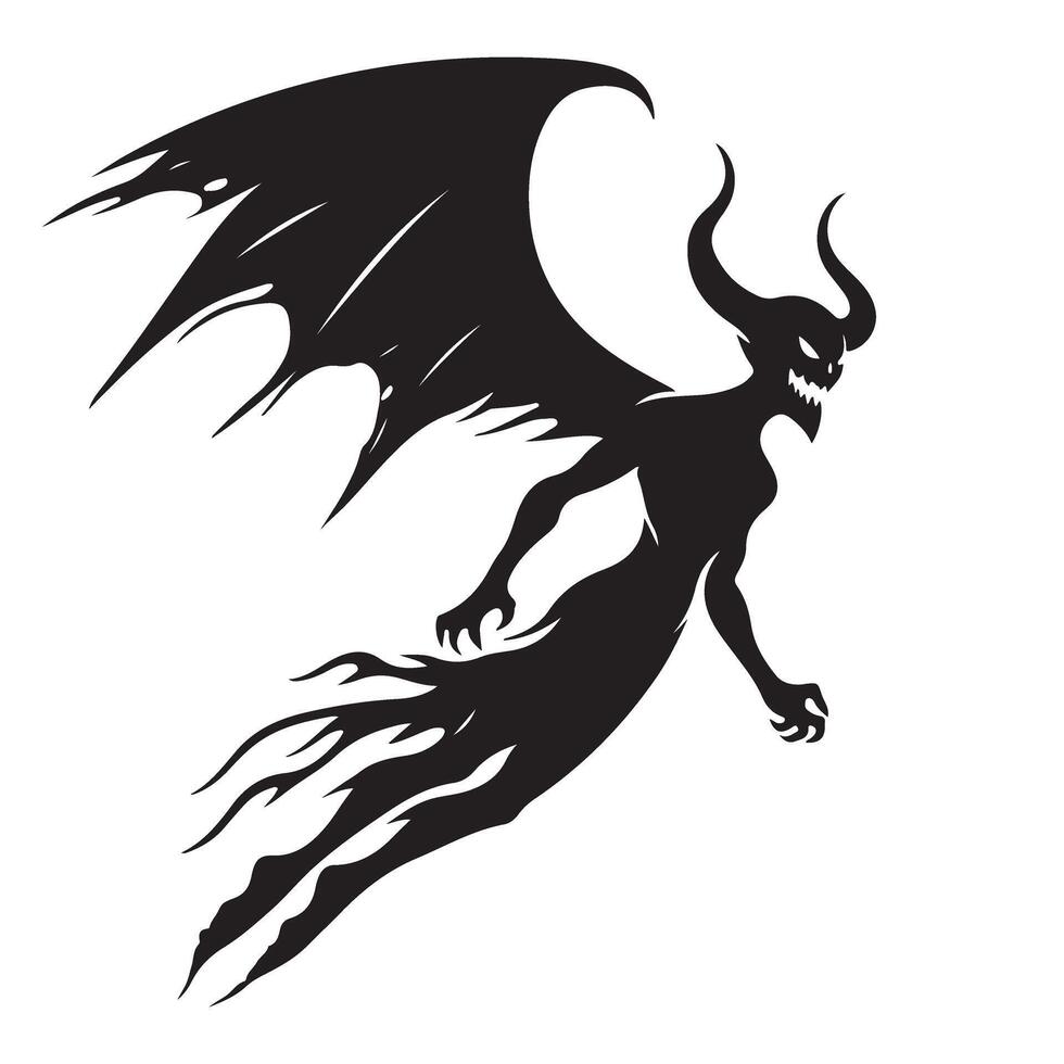 Flying Demon Silhouette Art A Powerful Halloween Design Resource vector