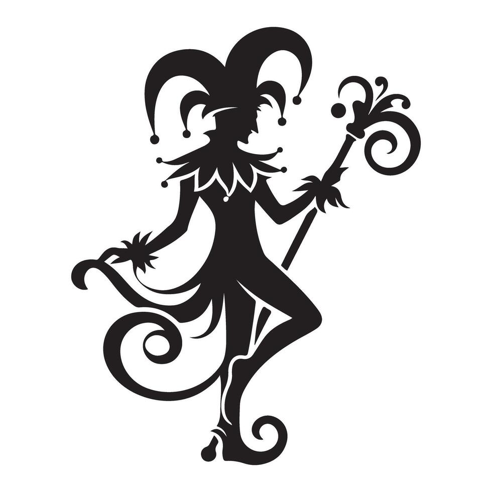 Silhouette Illustration of a Jester with Staff Entertainment Symbol vector