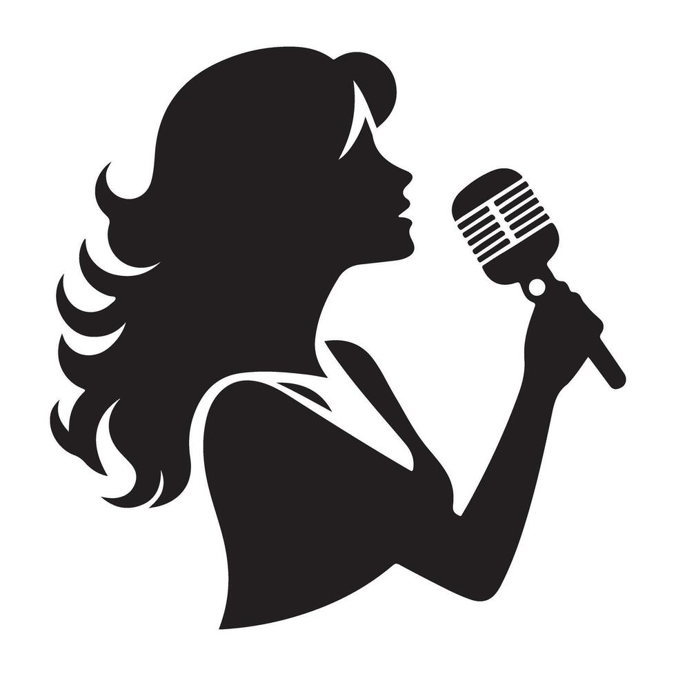 Retro Singer Silhouette Art Woman with Microphone Icon vector