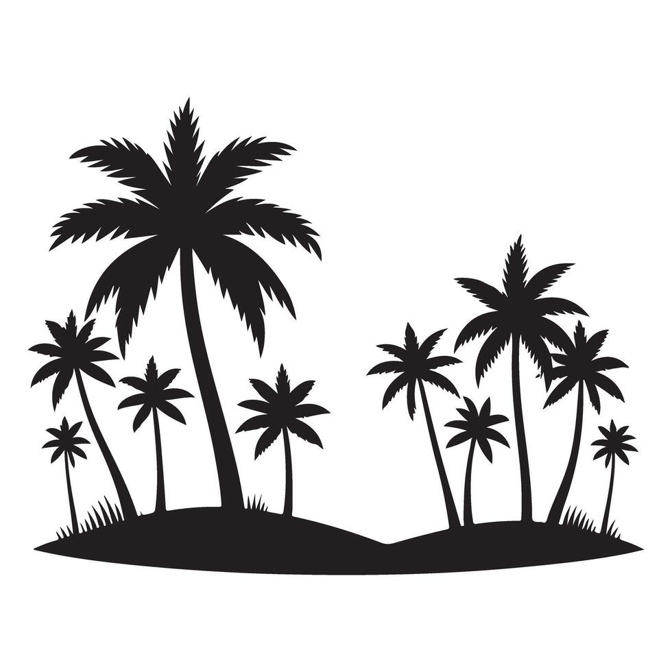 Tropical Palm Trees Silhouette on Island Beach Scene vector