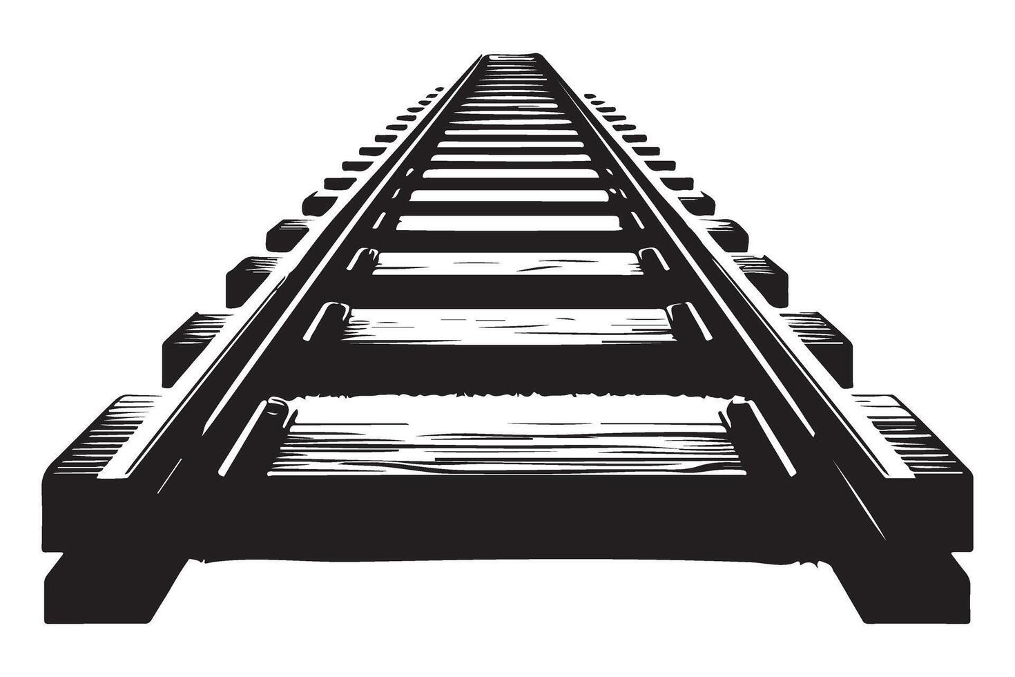 Detailed Railway Tracks Black Silhouette Illustration with Cross Ties vector