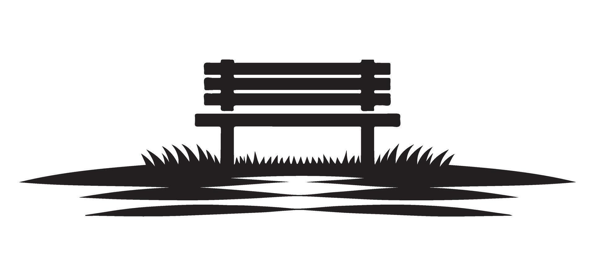 Simple Park Bench with Grass Silhouette Graphic Illustration vector