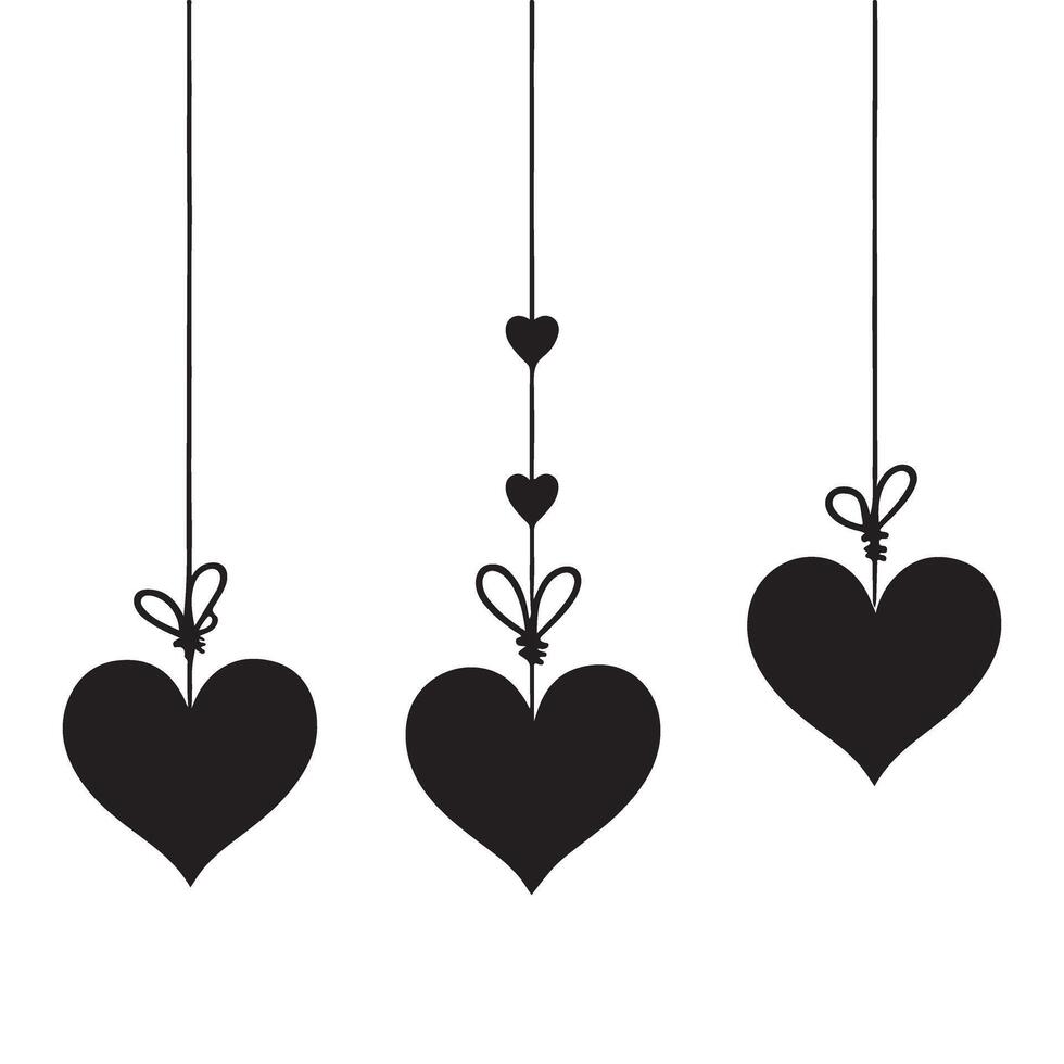 Hanging Hearts Silhouette Art for Love and Valentine Themes vector