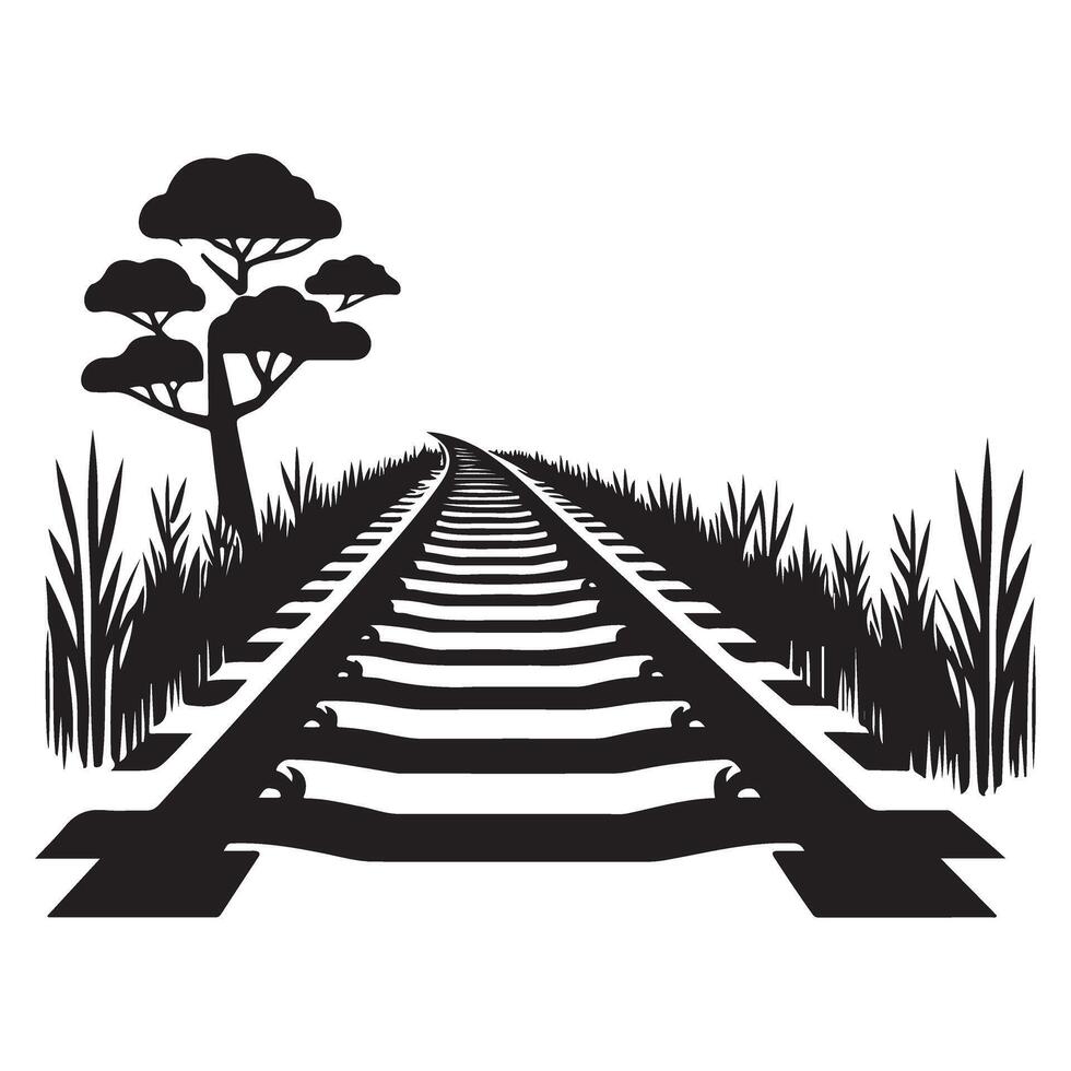 Scenic Railway Track Silhouette Art in Landscape Setting vector