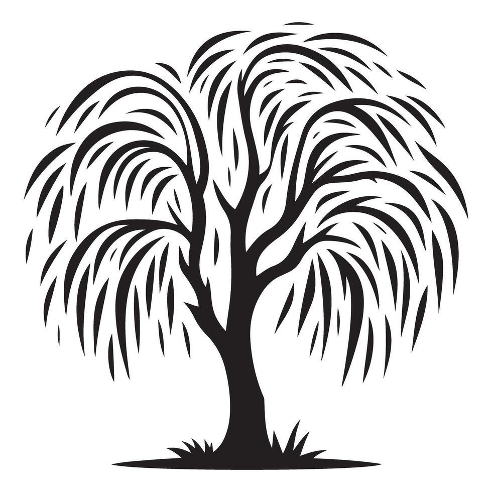 Black Weeping Willow Tree Silhouette Art for Landscape Design vector