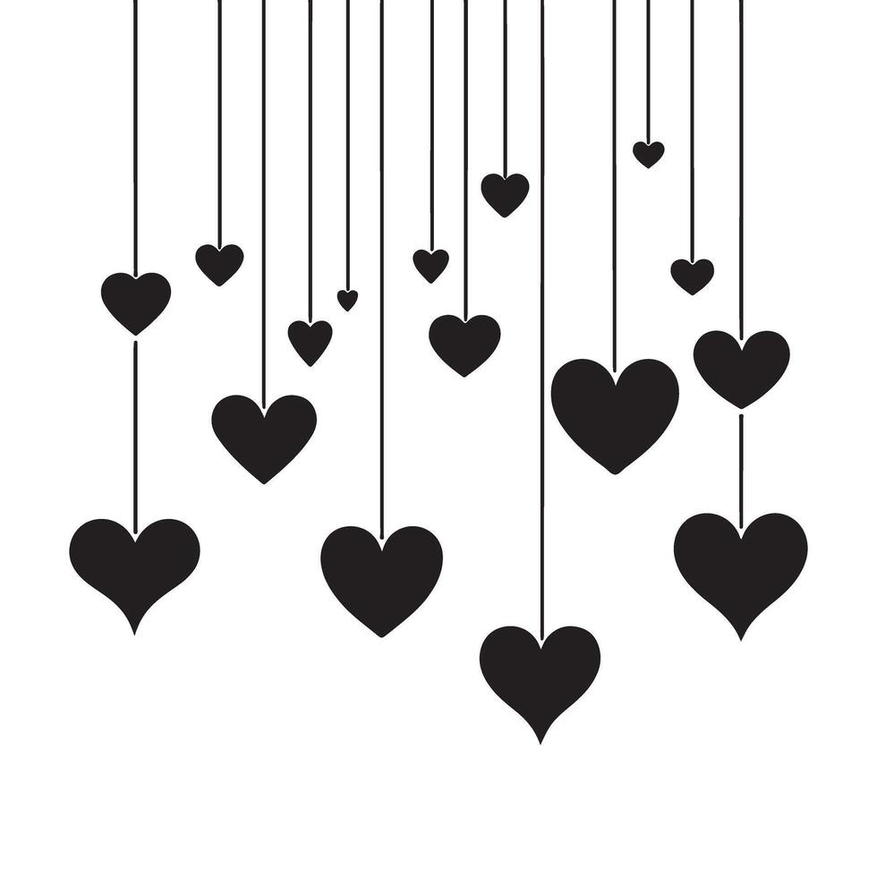 Hanging Hearts Silhouette Illustration Art for Decoration vector
