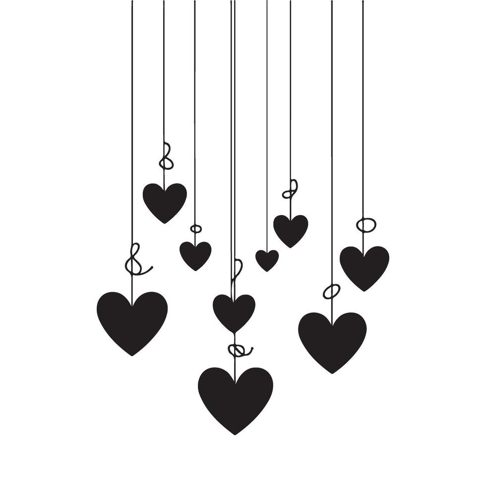 Hanging Hearts Decoration Silhouette for Love and Affection Projects vector