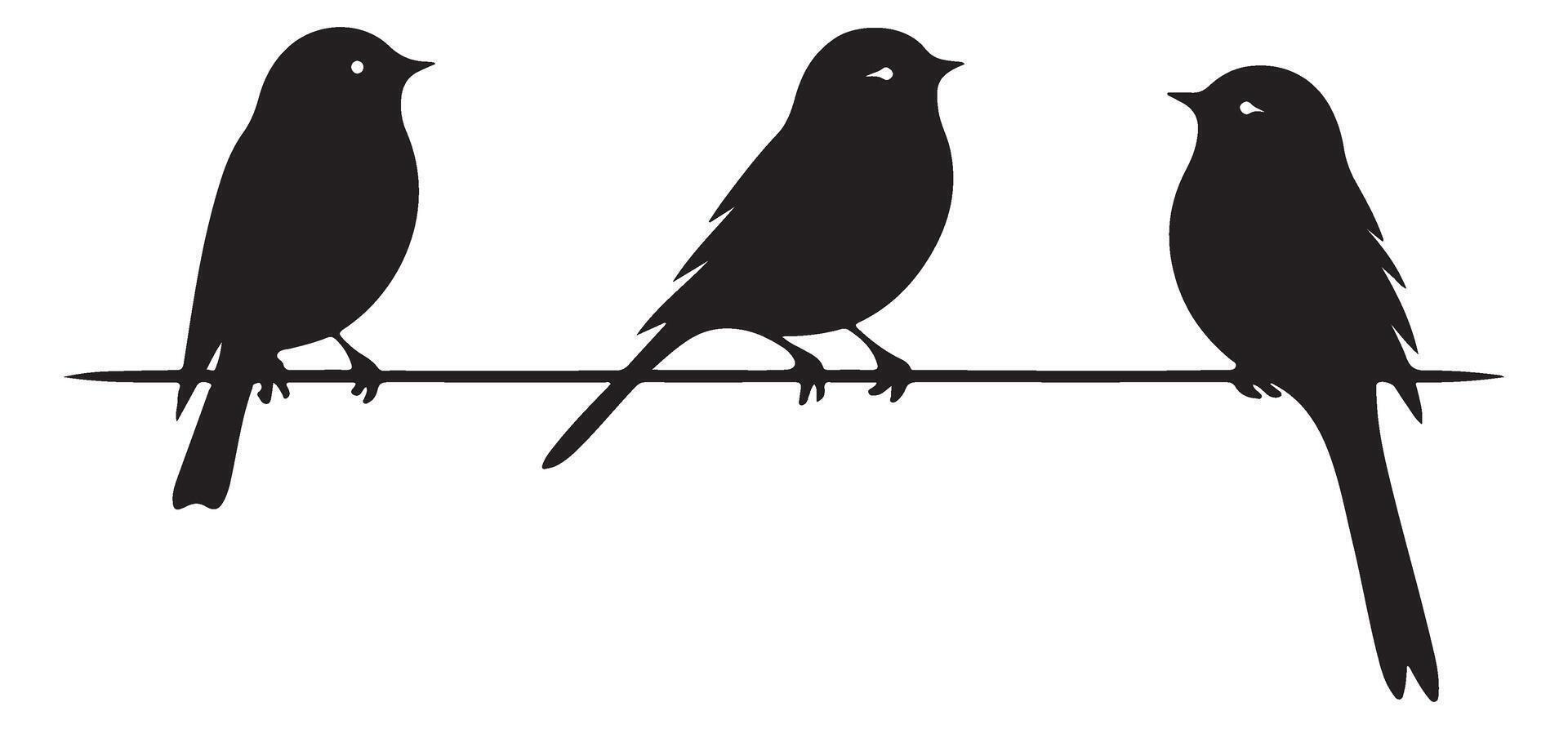 Three Birds on Wire Silhouette Art Minimalist Bird Illustration vector