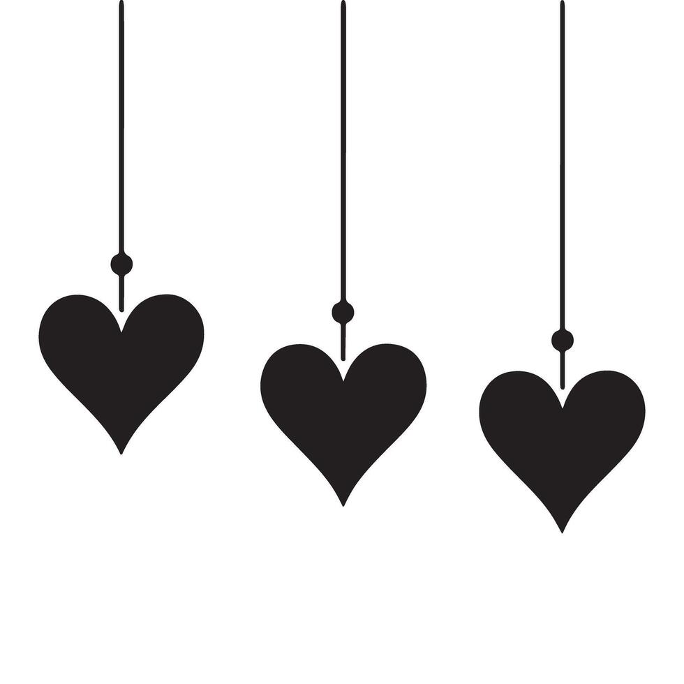 Three Hanging Hearts Silhouette Ornaments for Creative Designs vector