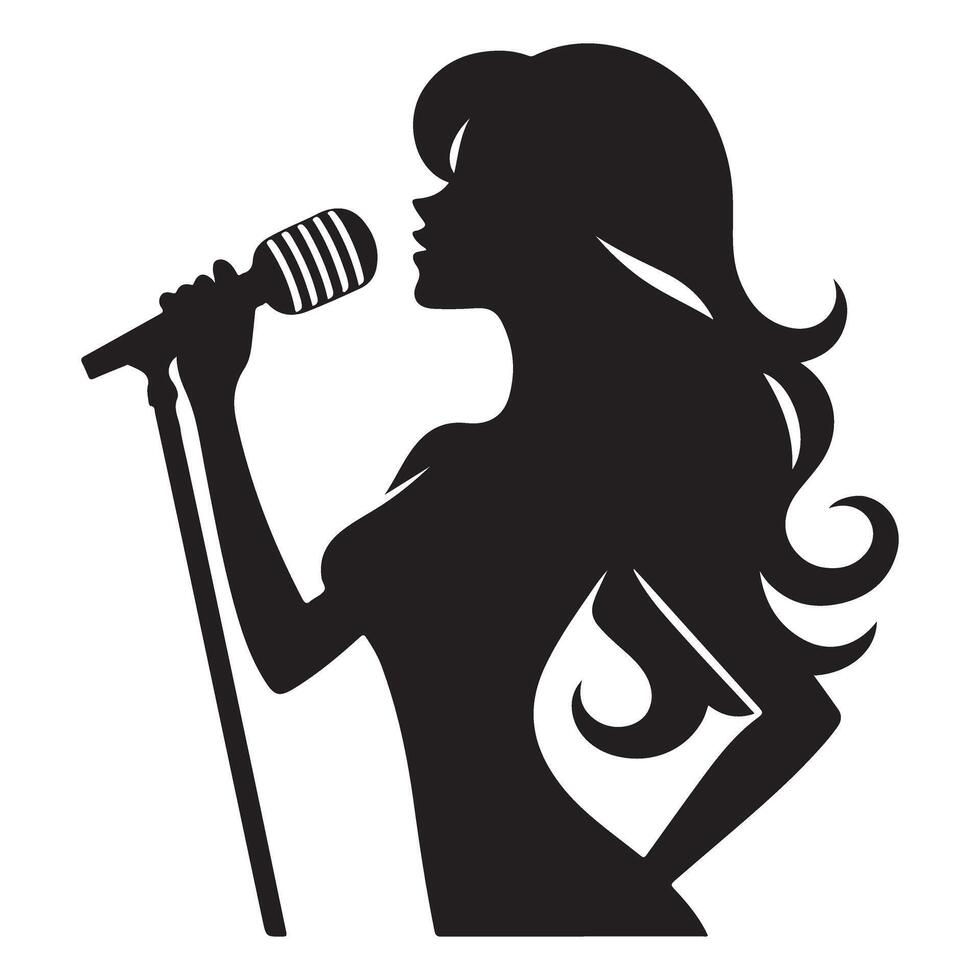 Singer Silhouette With Microphone Illustration Vocalist Art Design vector
