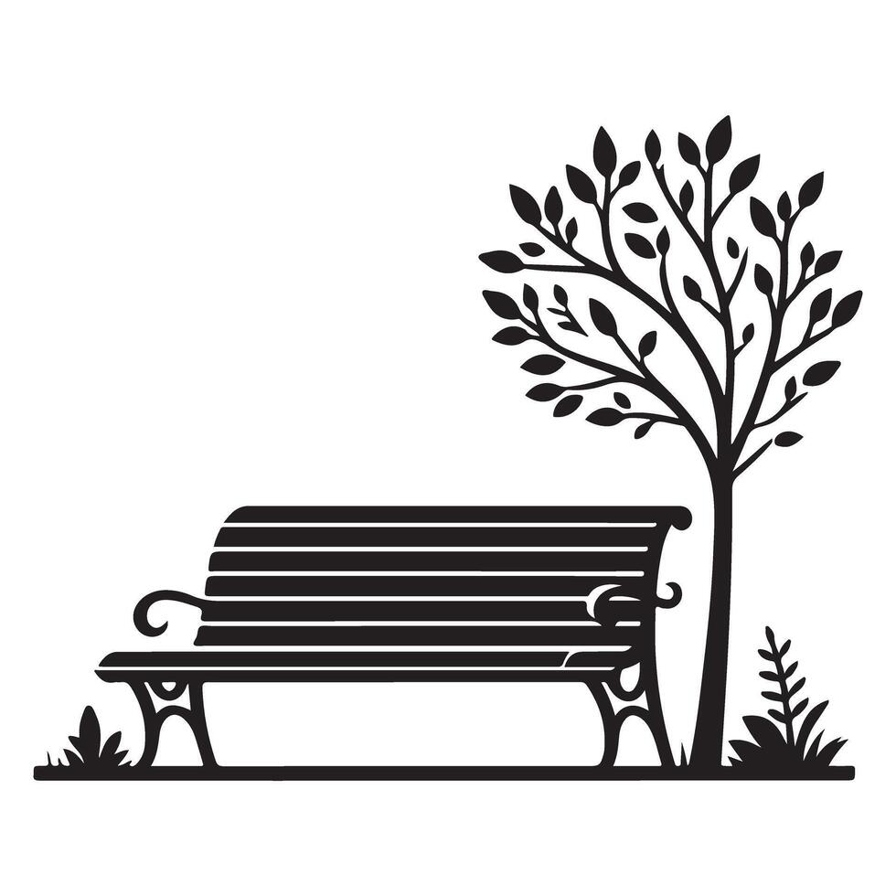 Park Bench Under a Tree Silhouette Graphic Element vector