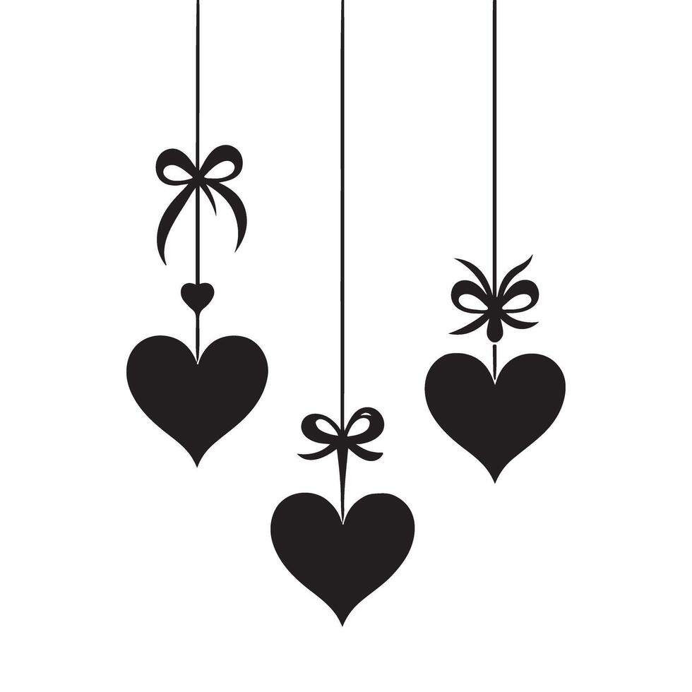 Hanging Hearts with Bows Silhouette Ornament Illustration vector