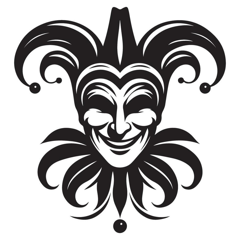Intricate Jester Mask Silhouette The Symbol of Playfulness and Deception vector