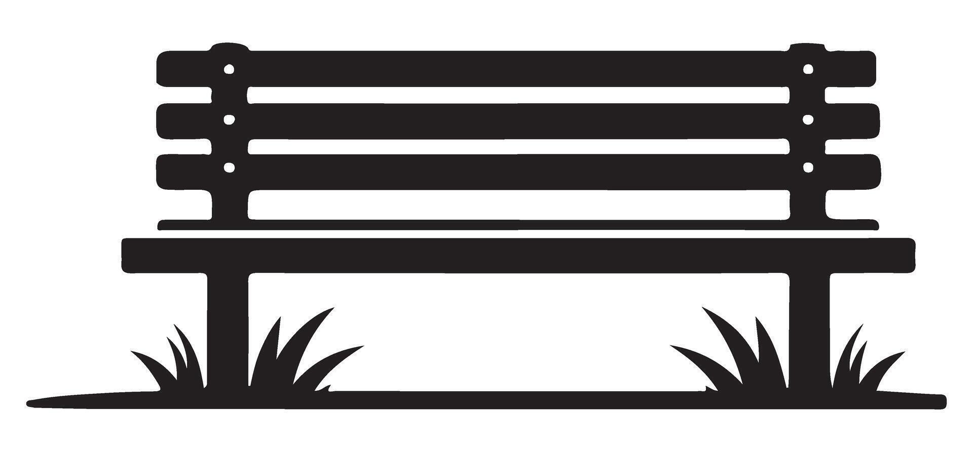 Silhouette Wooden Park Bench Illustration with Grass Design vector