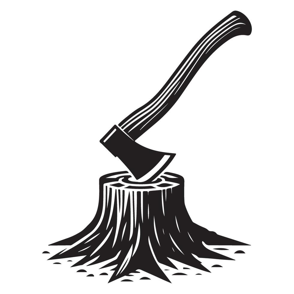 Powerful Ax Stuck in Tree Stump Illustration Design vector