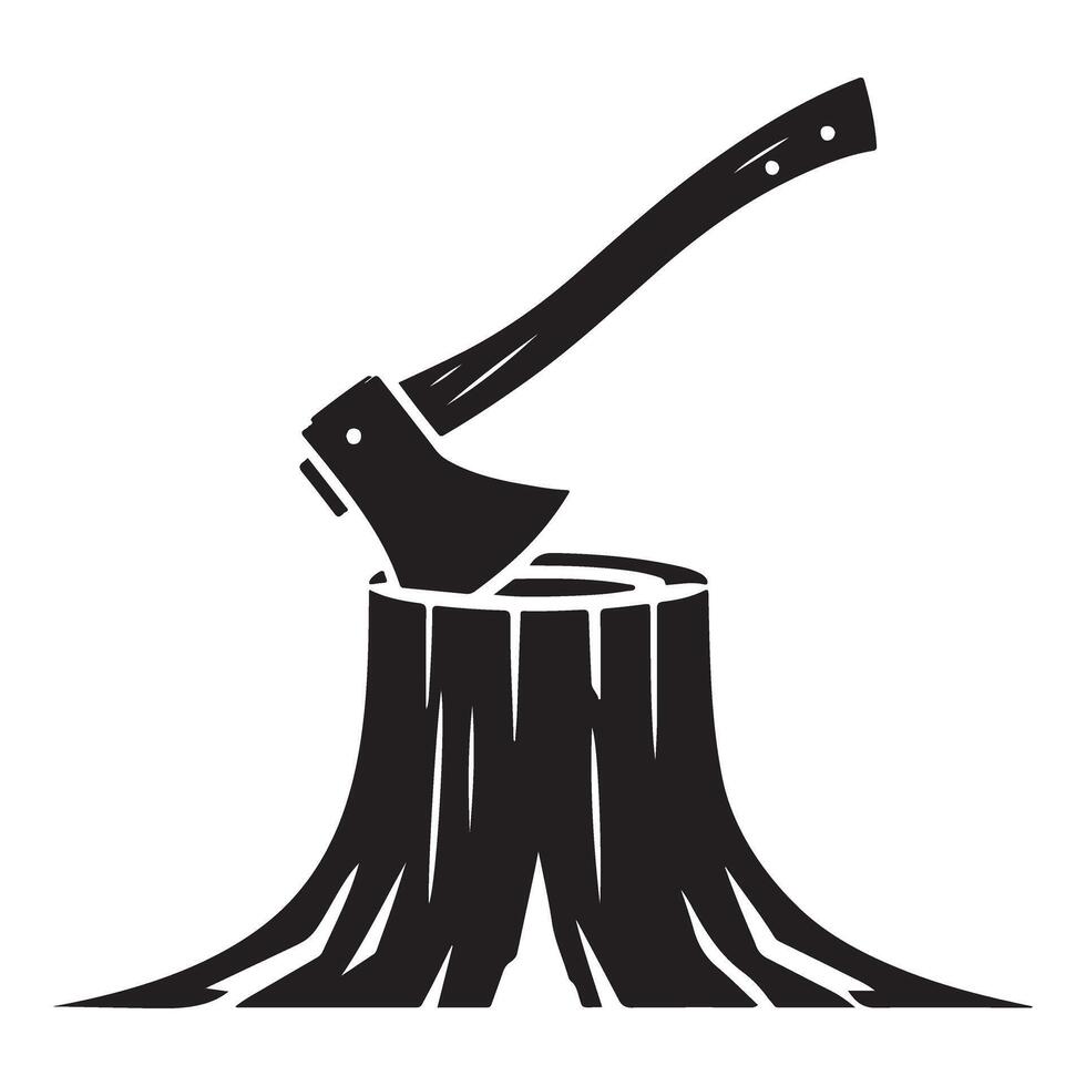 Axe Chopping Tree Stump Silhouette Powerful Graphic Illustration vector