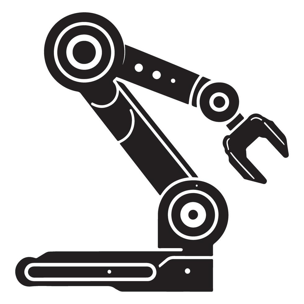 Detailed Black Silhouette Robot Arm Graphic for Manufacturing Design vector