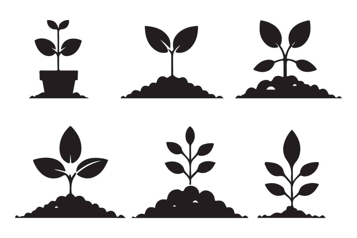 Sprout and Seedling Silhouette Illustration Set for Gardening Themes vector