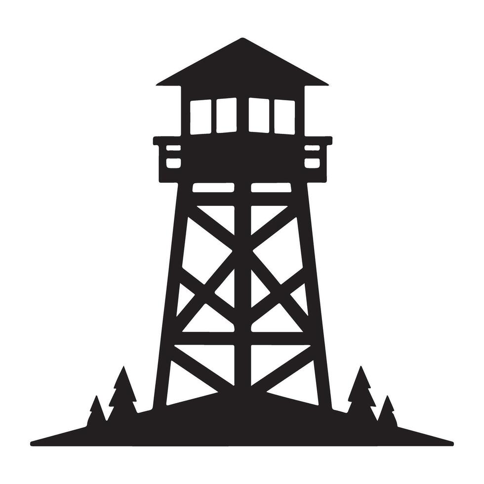 Fire Lookout Tower Silhouette Graphic Safety and Observation Symbol vector