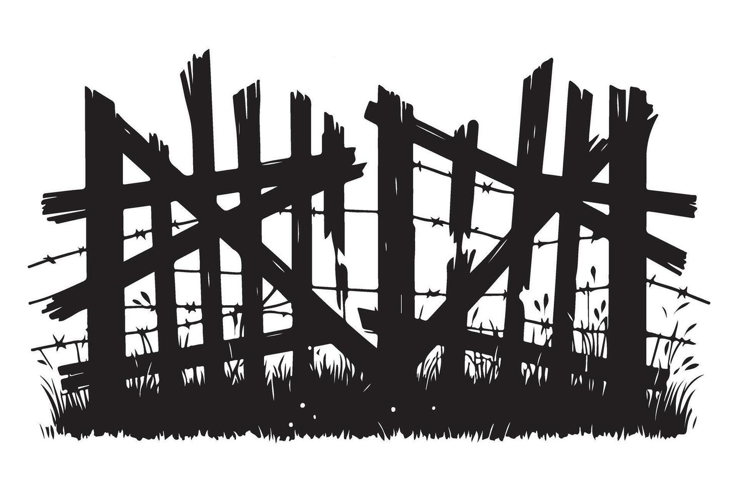 Old Broken Wooden Fence Silhouette For Farm Style Decor vector
