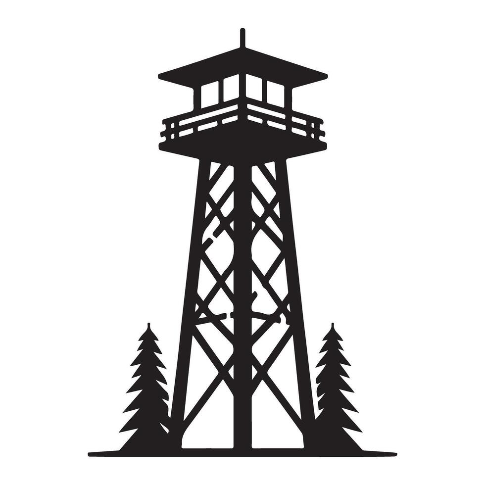 Iconic forest fire lookout tower silhouette illustration for outdoor enthusiasts vector