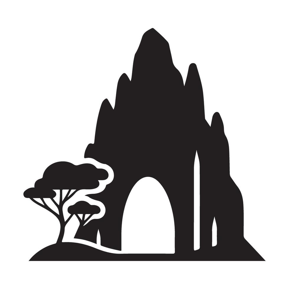 Dramatic Mountain Silhouette and Cave Entrance Illustration for Adventure vector