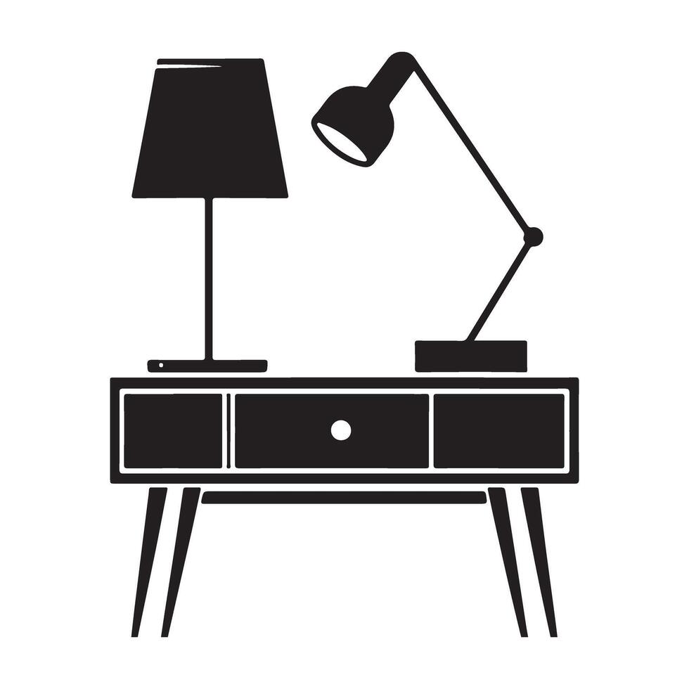 Modern Nightstand Silhouette with Table Lamps Art Illustration vector