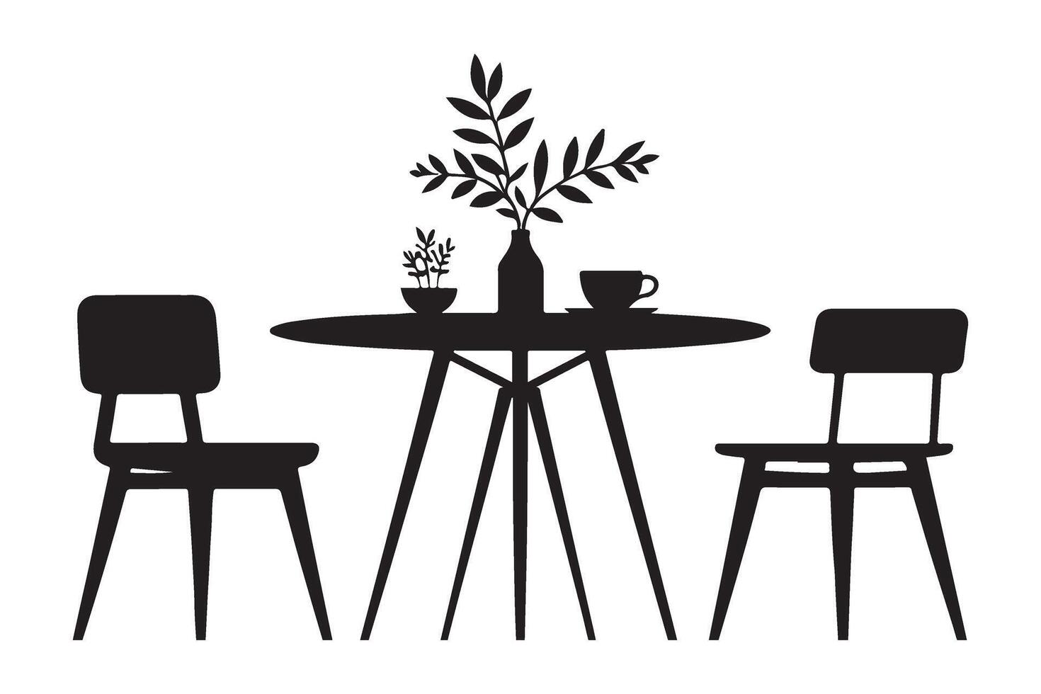 Round Table with Two Chairs and Plants Illustration vector