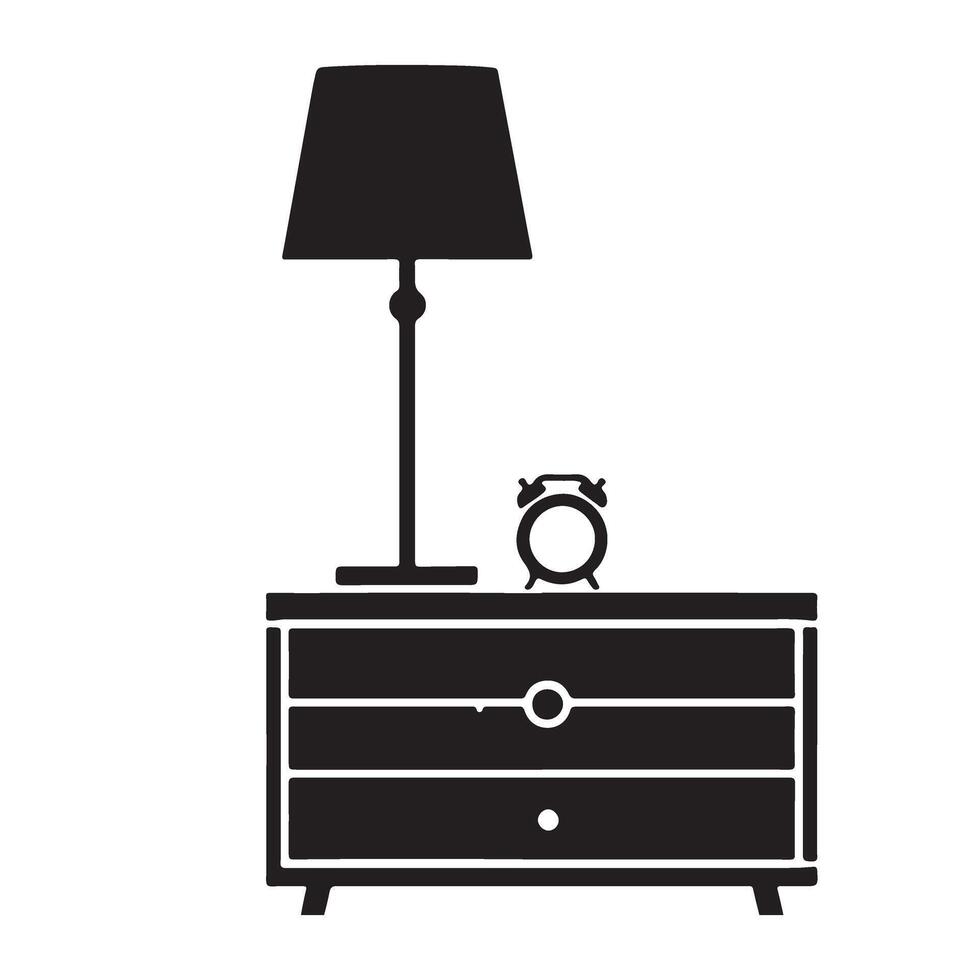 Bedside Table Silhouette with Lamp and Clock Illustration vector