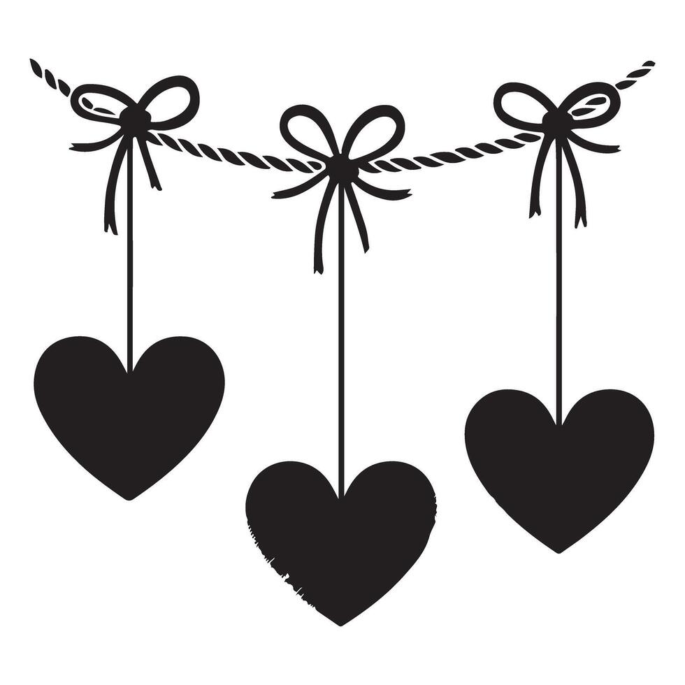 Three Hanging Heart Garlands Silhouette Love Valentines Decoration vector