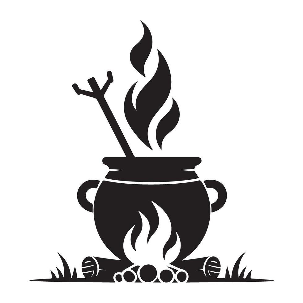 Campfire Cauldron Silhouette Illustration For Wilderness Cooking Needs vector