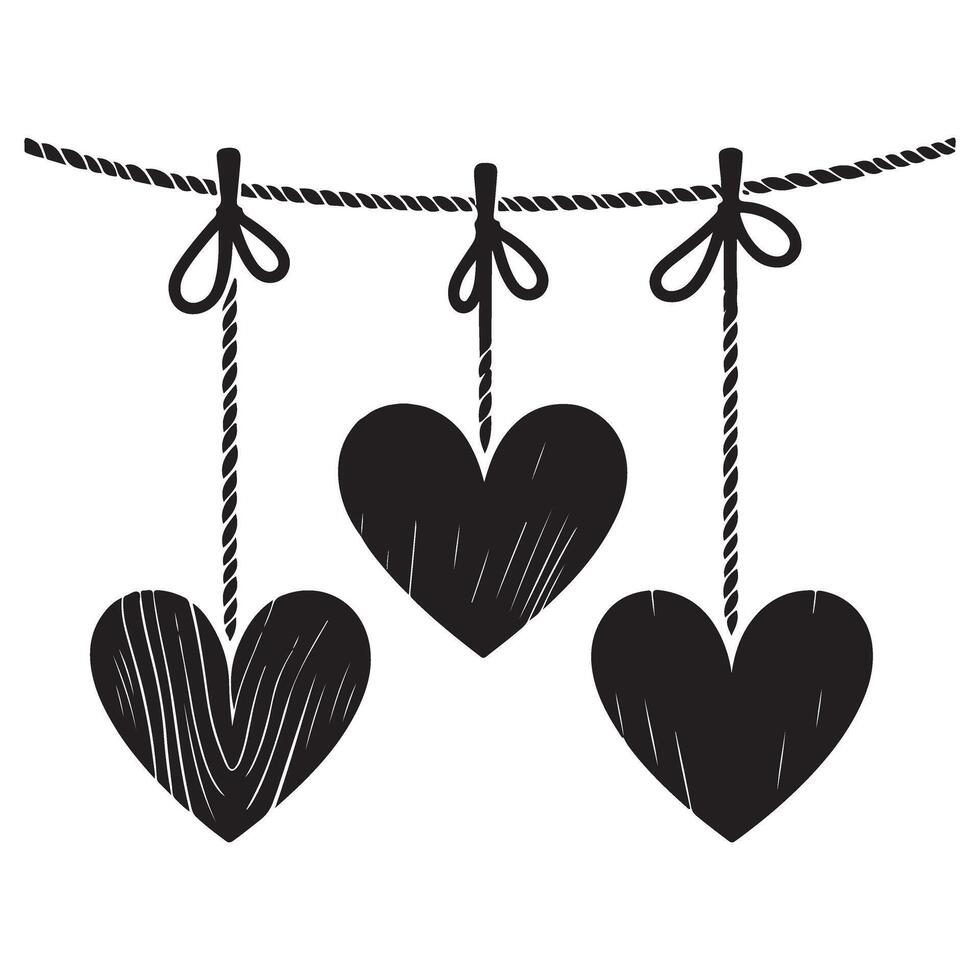Rustic Hanging Heart Silhouette for Country Decor Designs vector
