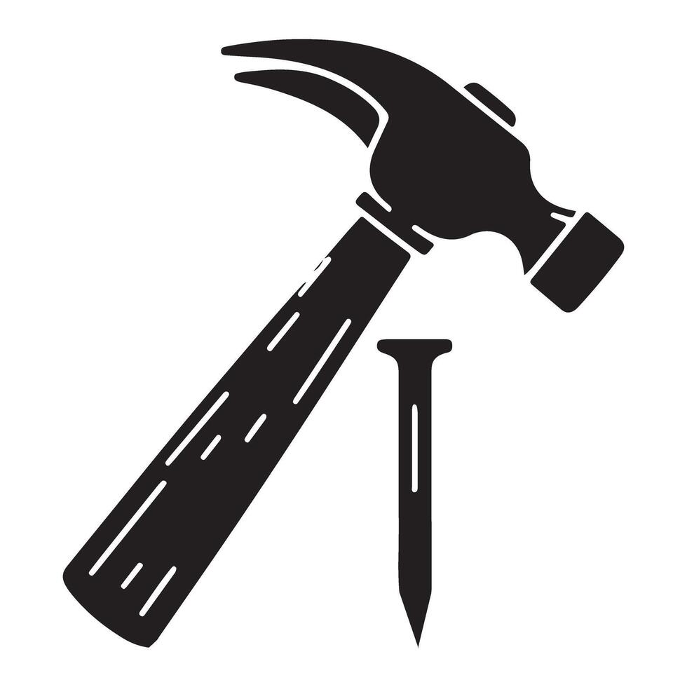 Hammer and Nail Silhouette Illustration for Carpentry Work vector