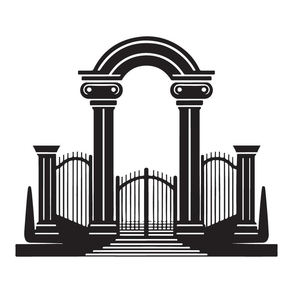 Grand Entrance Gate Silhouette Archway Design Architectural Illustration vector