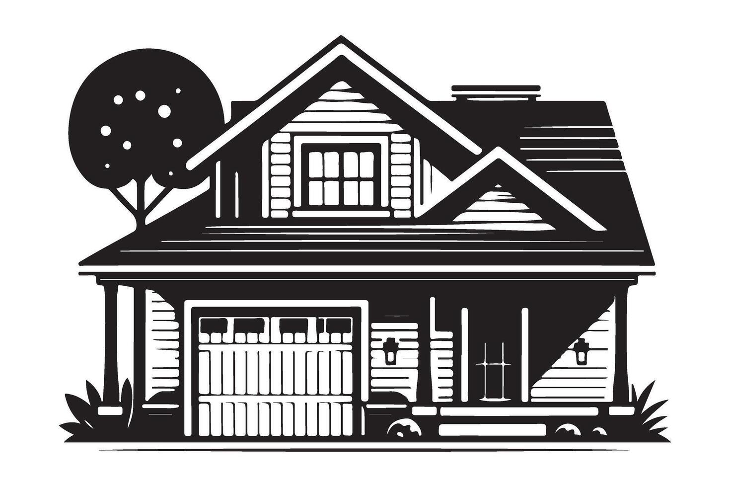 Charming House Illustration with Garage and Tree Image vector