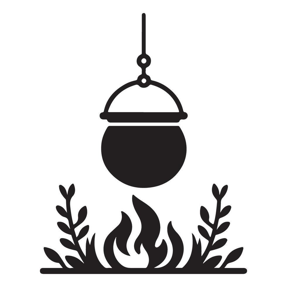 Cauldron Hanging above Fire Illustration Rustic Cooking Scene vector