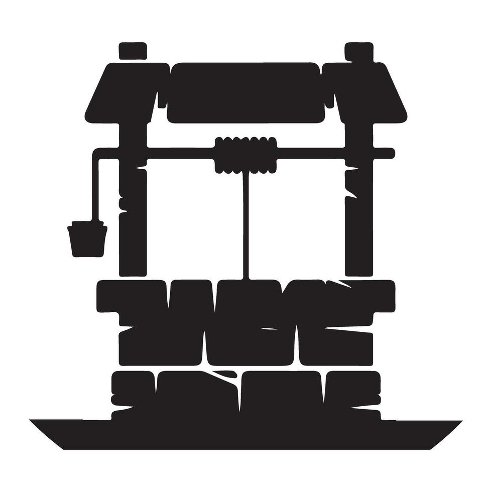 Silhouette water well drawing historical theme template vector