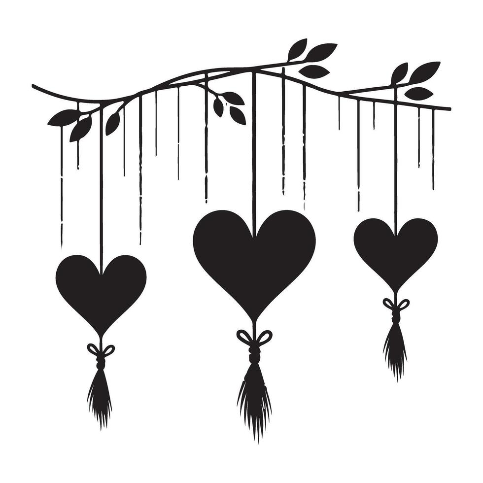 Hanging Heart Ornaments Silhouette Illustration for Romantic Decoration Projects vector